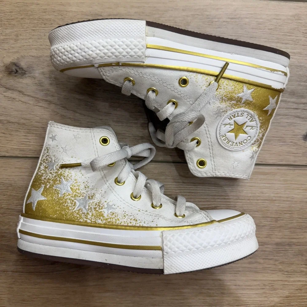 Converse Chuck All Star Eva Platform High Top White Gold Star Youth 13 Girls